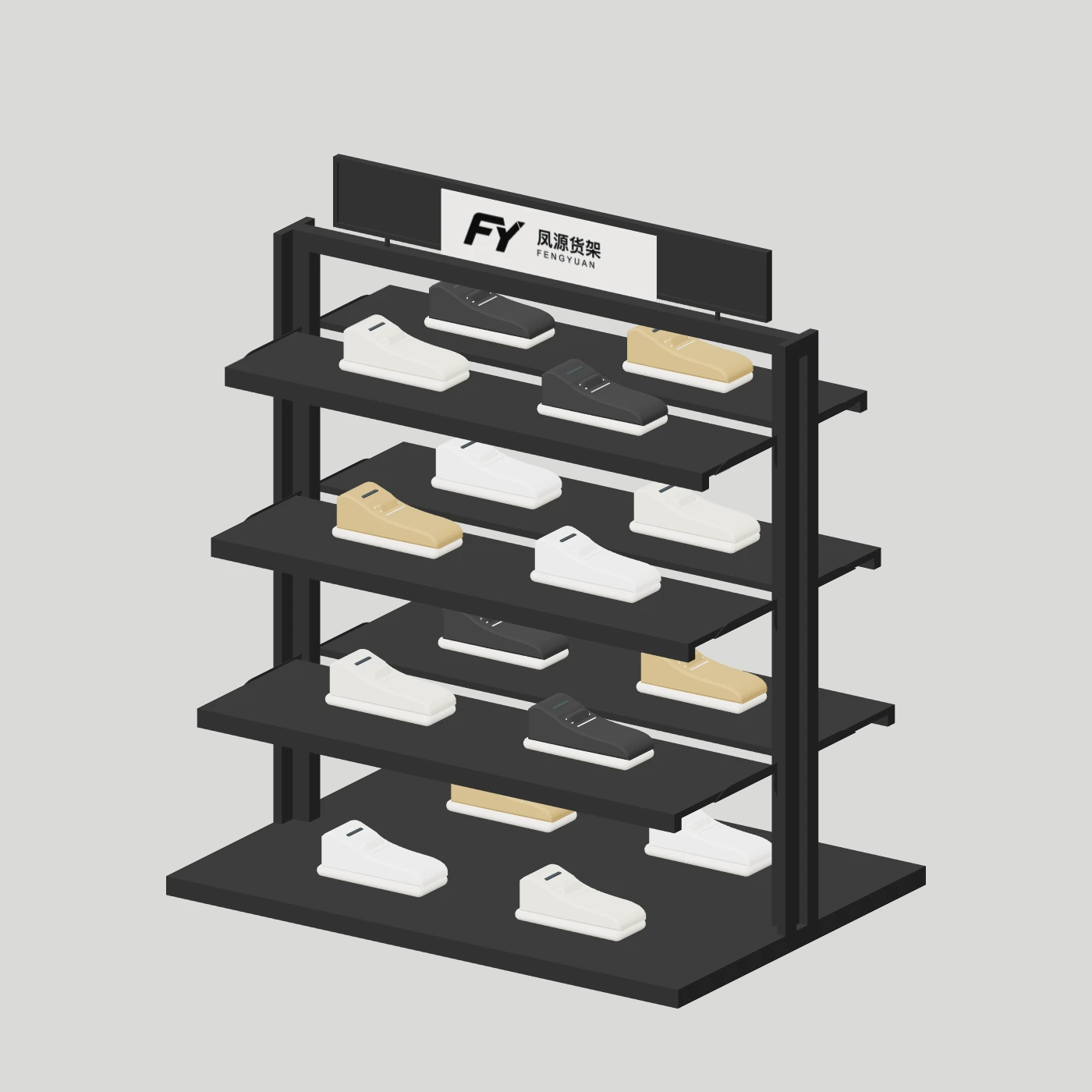 Double-Sided Shelf Gondola — Footwear on shelves