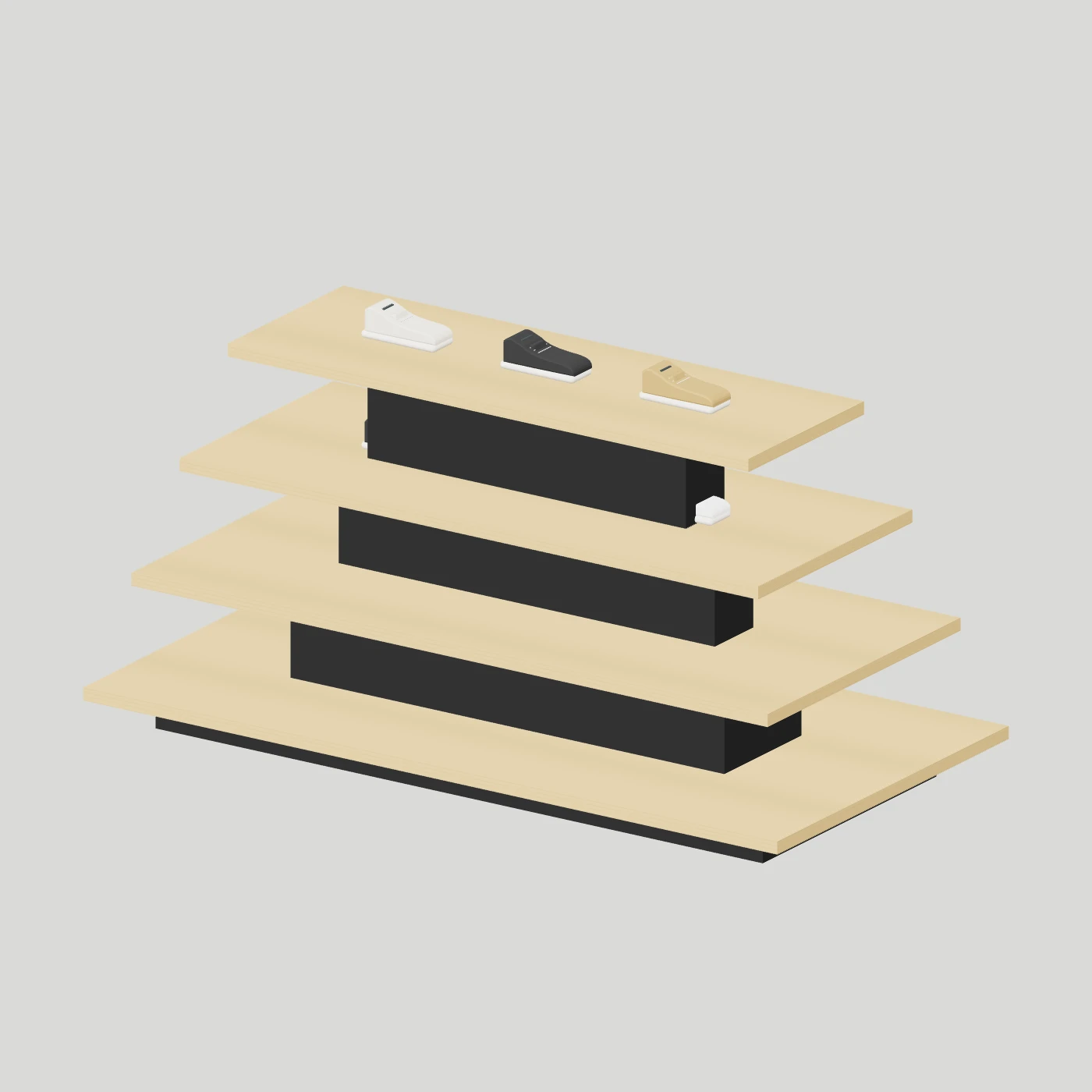 Four-Tier Display Table — Footwear on shelves