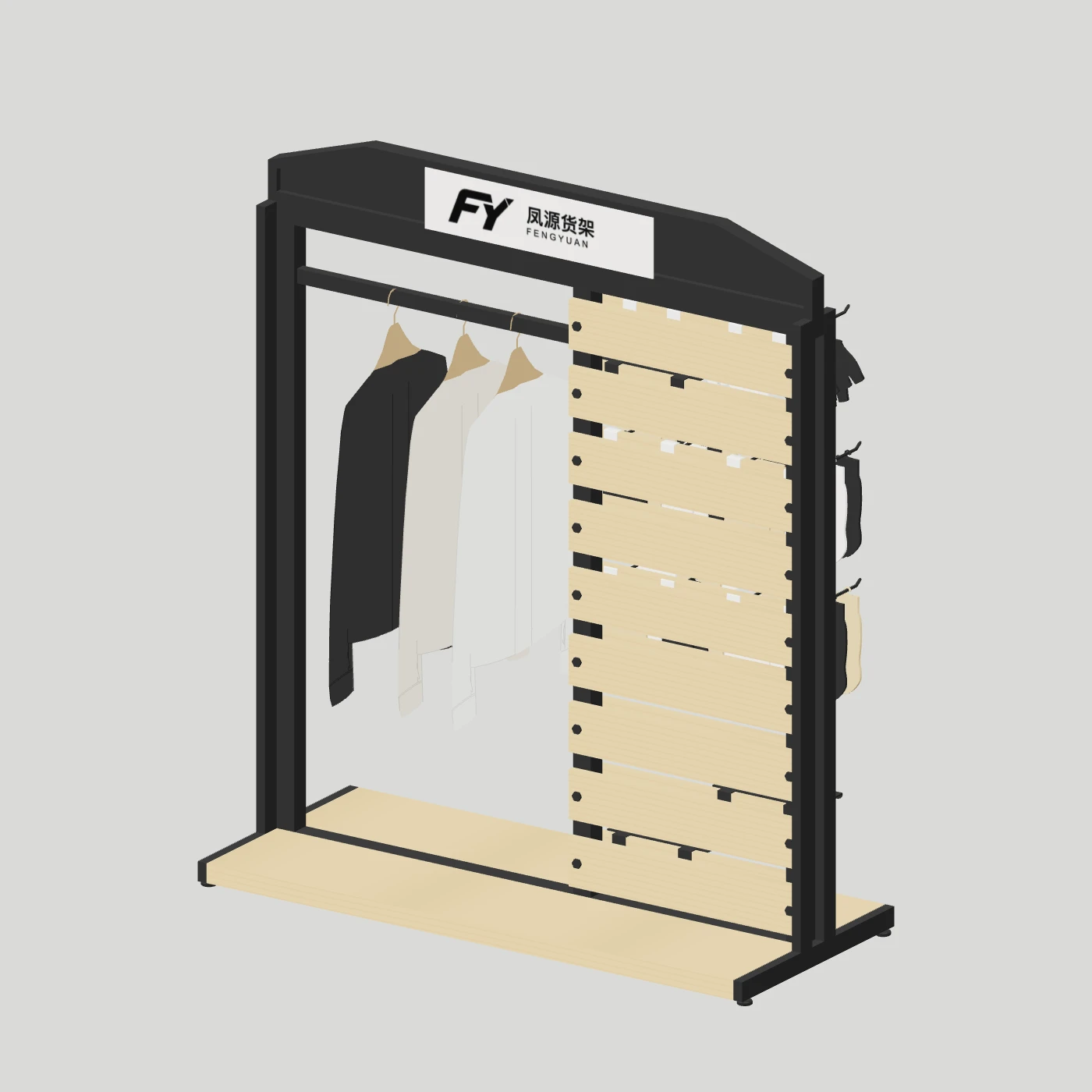 Slat & Garment Combination Island — Hanging bay with display base