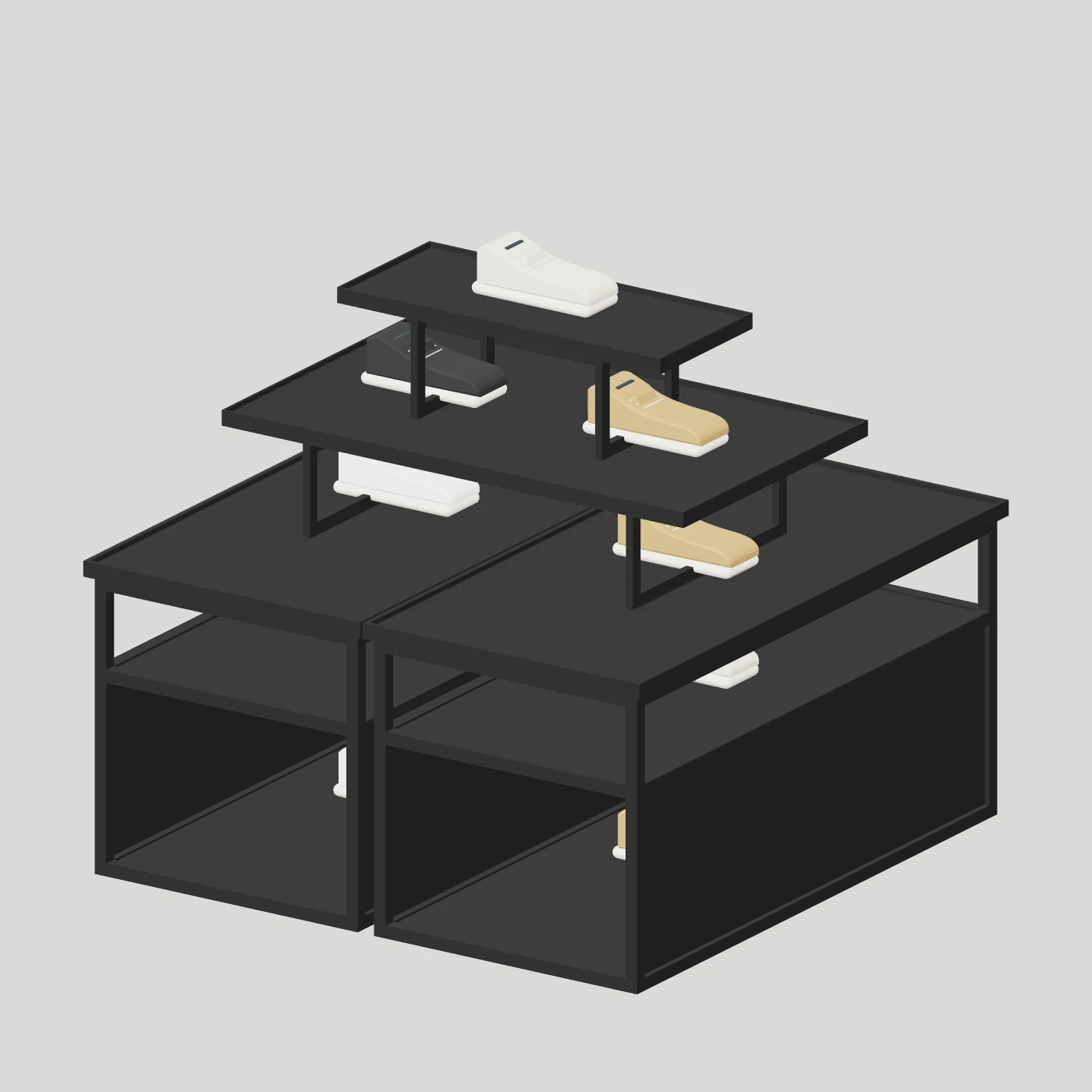 Stepped Display Table · Square — Footwear on shelves
