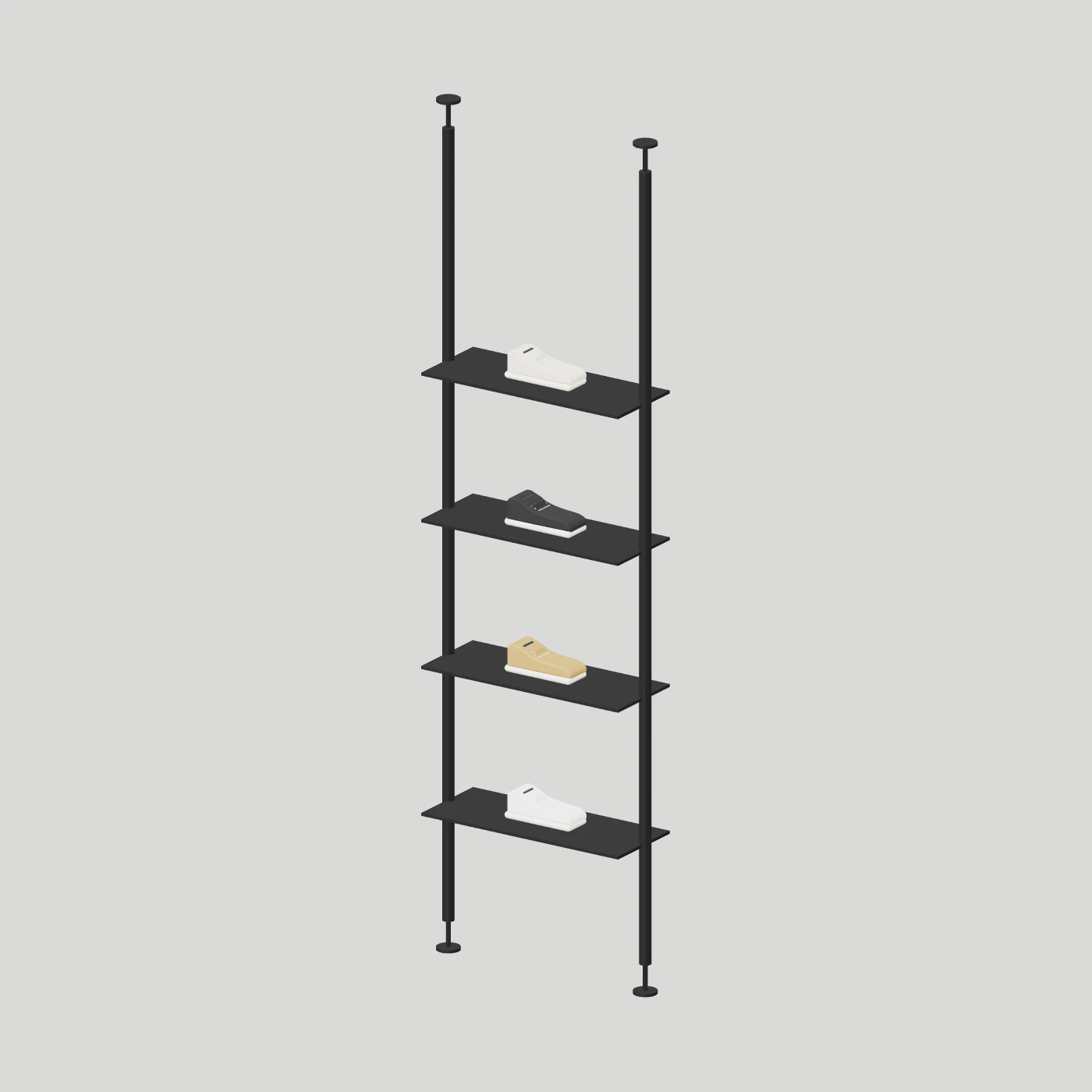 Twin-Pole Display Shelves — Footwear on shelves
