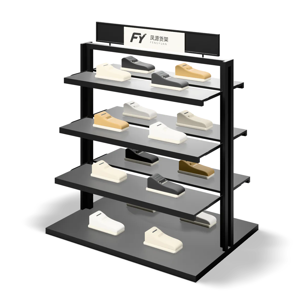 Double-Sided Shelf Gondola · Footwear on shelves