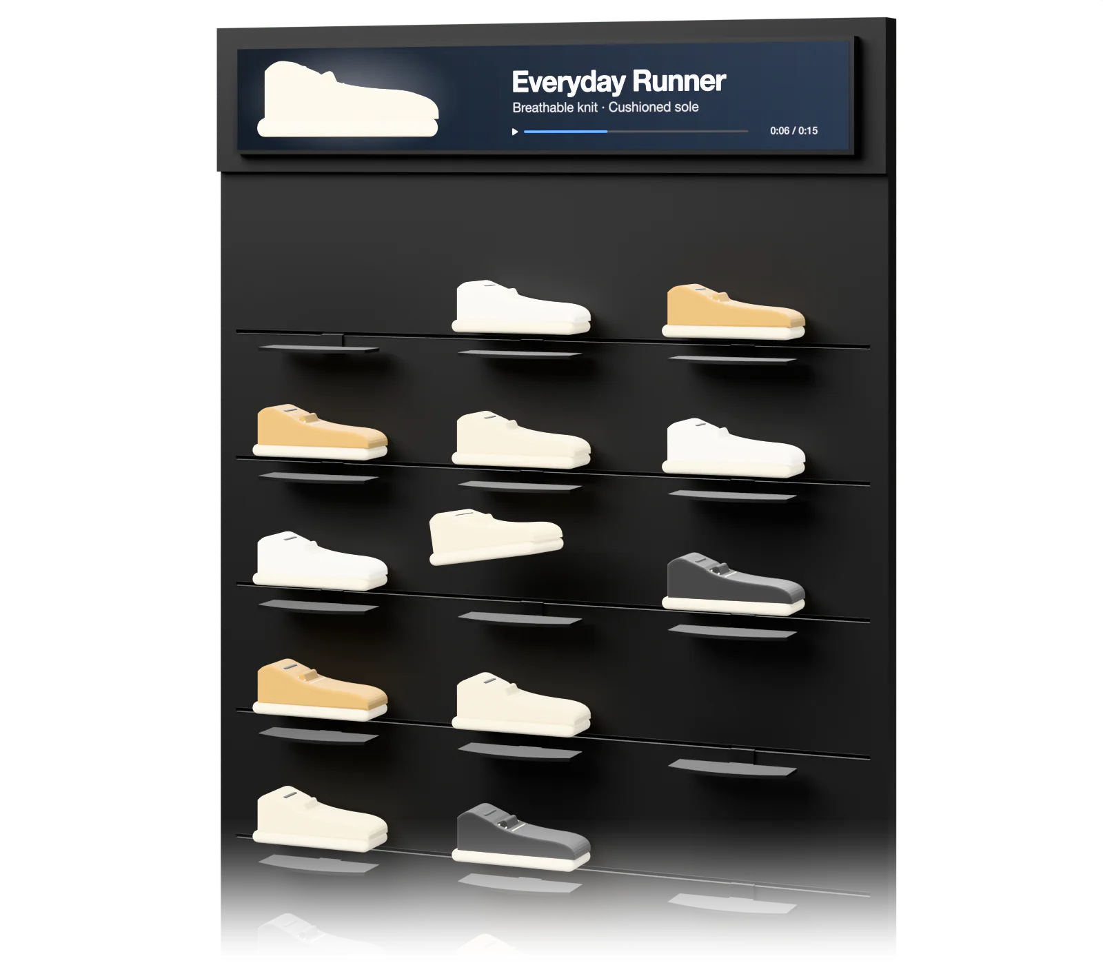 The same wall with one pair lifted off its holder and the screen showing that pair