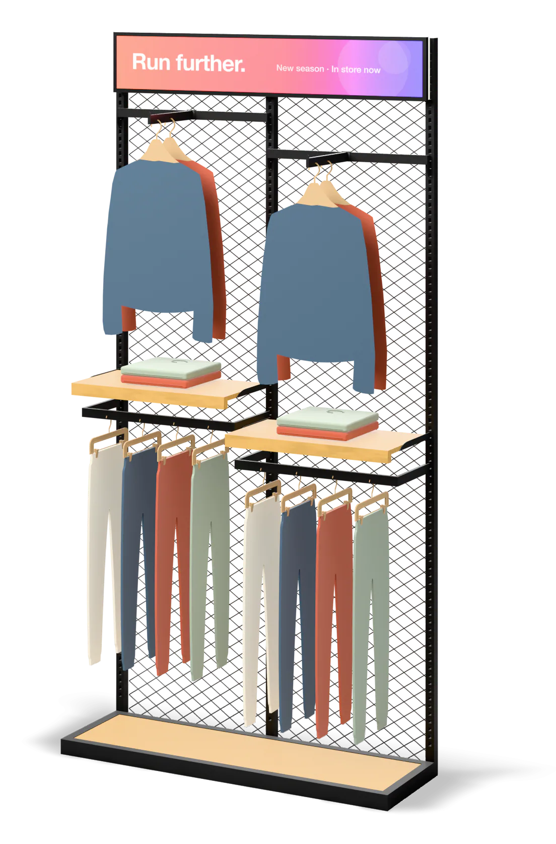 Mesh wall bay with an advertising screen in the header panel